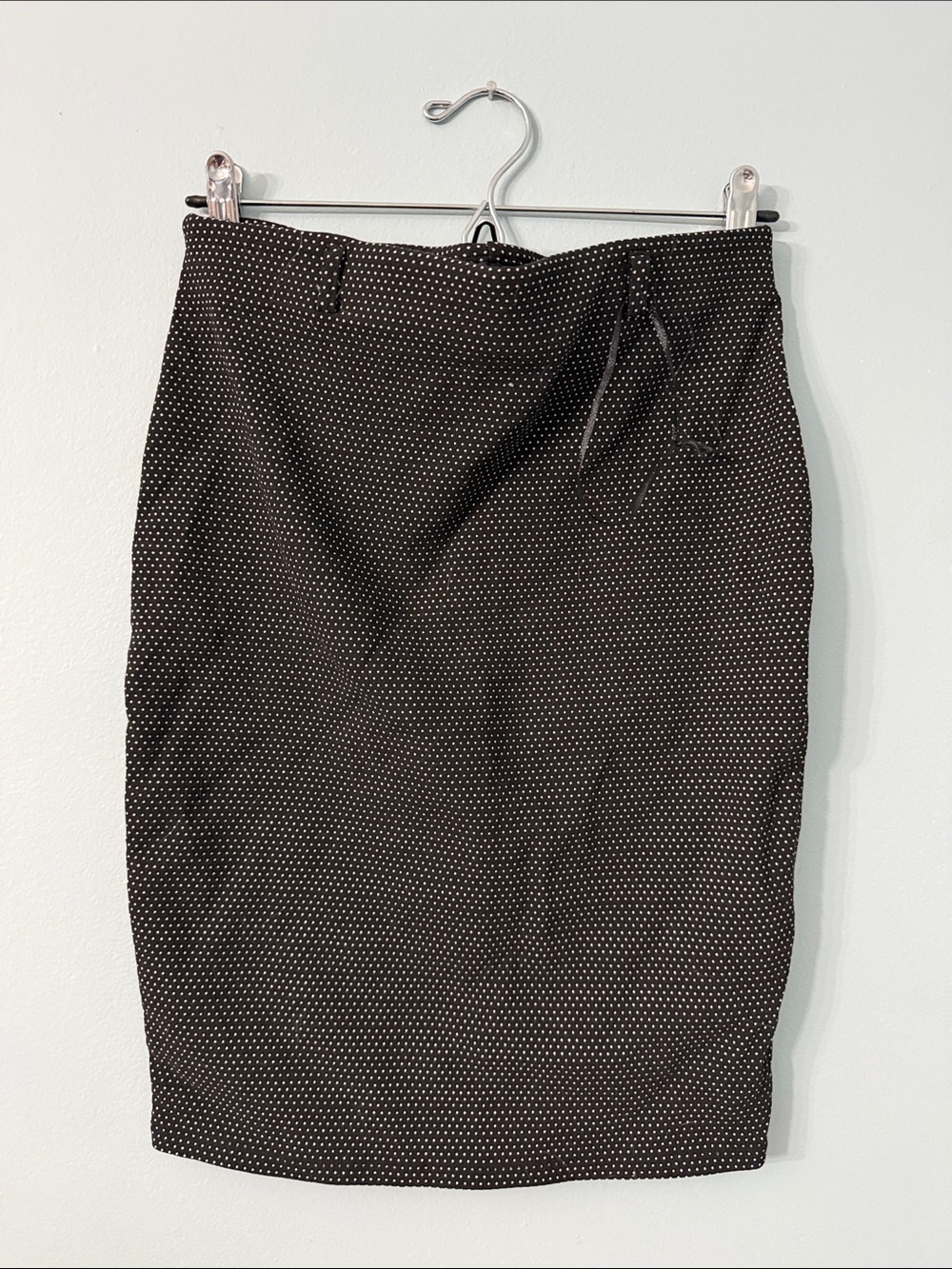 Chocolate Black Pencil Skirt with White Microdots